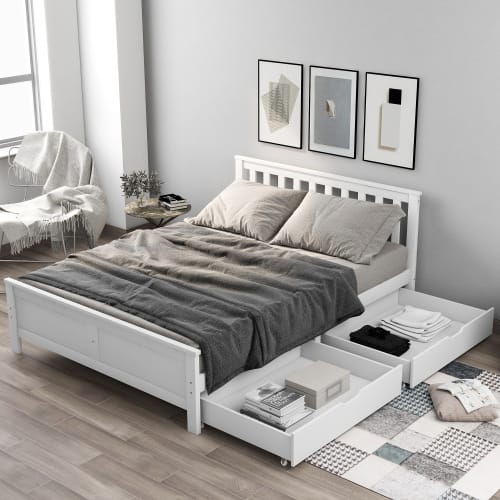 Wooden Solid White Pine Storage Bed With Drawers Bed Furniture Frame For Adults, Kids, Teenagers 4ft6 Double White 190x135cm view 9