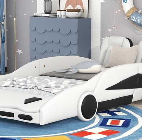 Double Race Platform Bed With Wheels, White view 3
