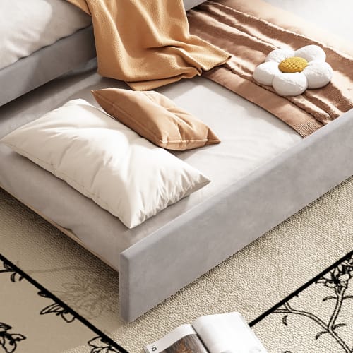 Upholstered Bed, 3FT Single Bed 90x190cm, Bottom With Trundle Bed 90x190cm, Daybed Sofa Bed, Youth Bed, For Adults & Teenagers, Easy Assembly, Velvet, Grey view 26