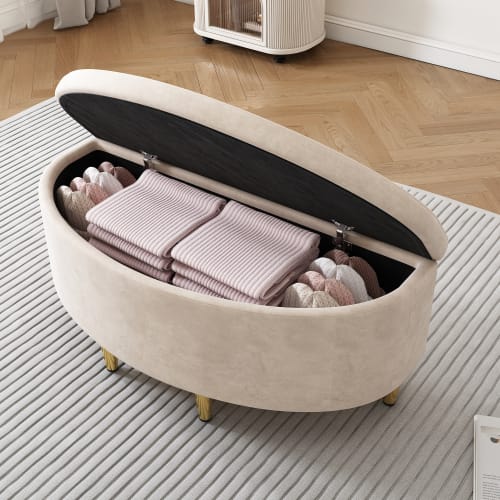 Velvet Upholstered Bed,Single Bed-3ft 90x190cm, Shell-like Bed With Golden Iron Legs, Wooden Slatted Frame, Upholstered Bench With Storage Space 90x40x42cm view 18