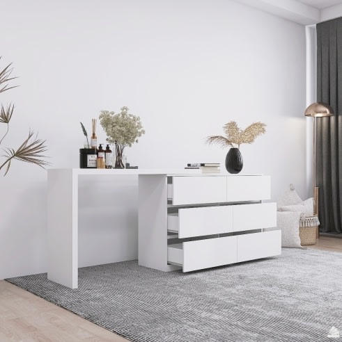 Extended Desktop 6 Drawers Chest Of Drawer Without Handle White Color Vanity view 7
