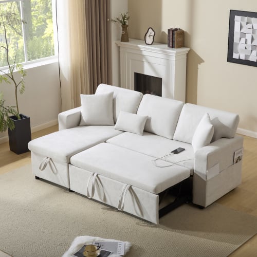 Corner Sofa Bed Corner Couch L-Shaped Sofa Bed Extendable, Bed Box And Integrated Shelf, view 45