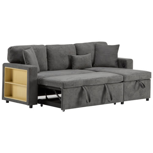 Corner Sofa Bed Corner Couch L-Shaped Sofa Bed Extendable, Bed Box And Integrated Shelf, view 17
