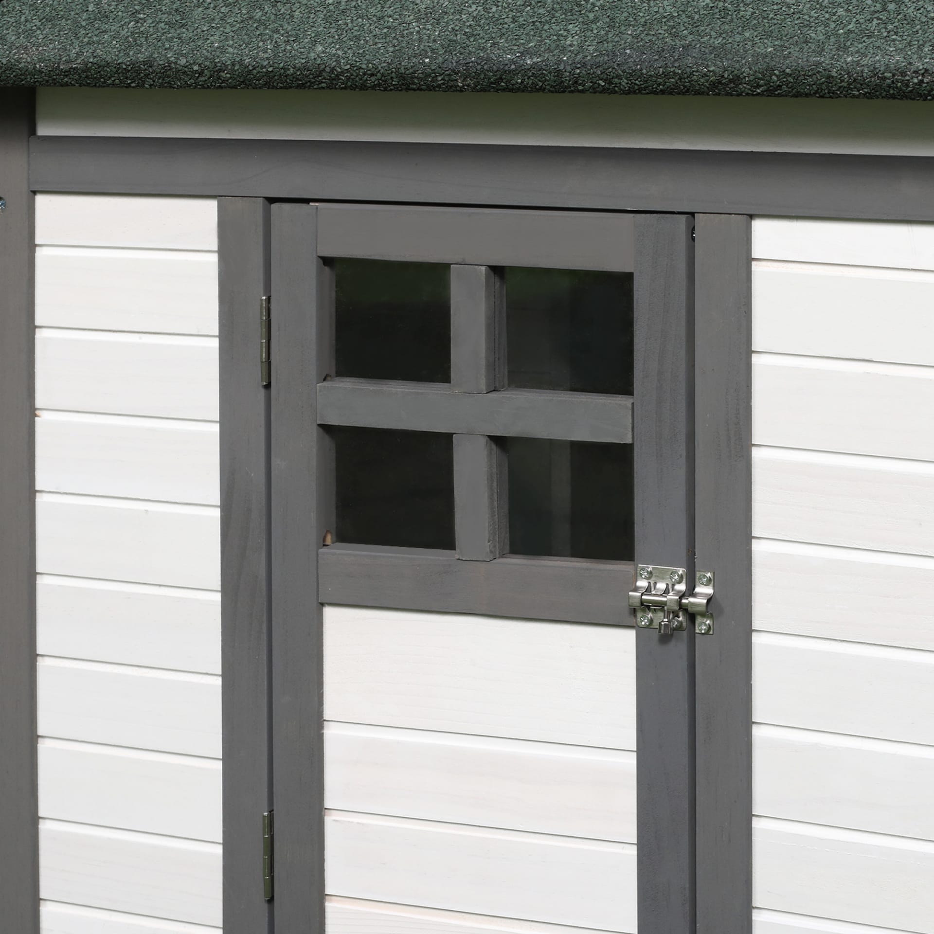 Wooden Chicken Coop 77 Inch With Weatherproof Roof Nesting Box Enclosed Run Removable Tray Outdoor Gray view 6