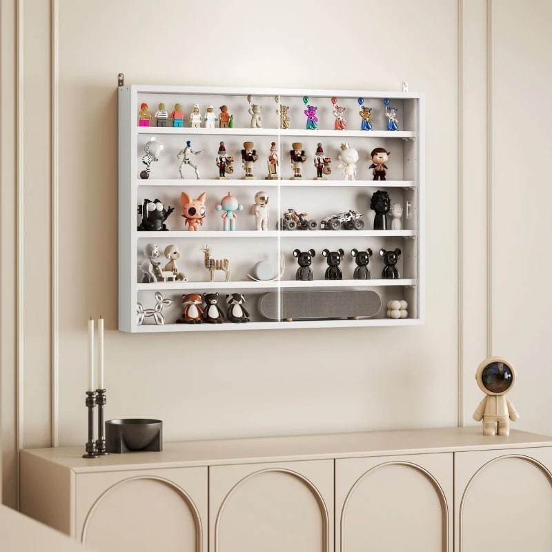 5-Tier Display Cabinet, Wall-Mounted Display Case With 2 Glass Doors And Adjustable Shelves, White view 8