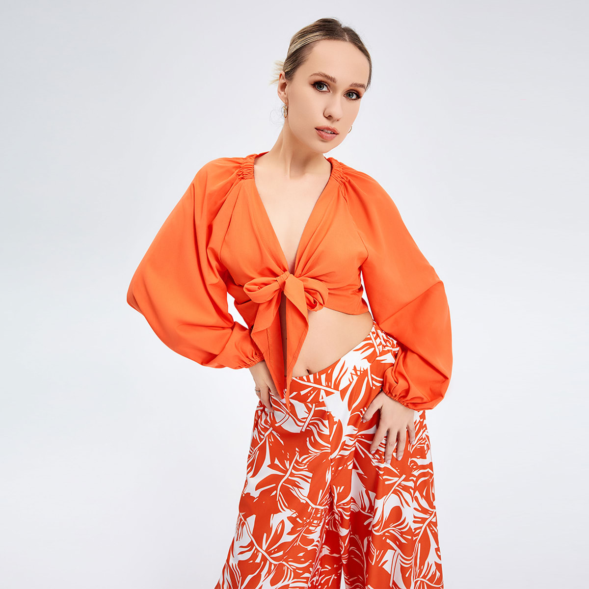 New Women's Temperament Print Pants V -neck Long Sleeve Two -piece Suit view 5