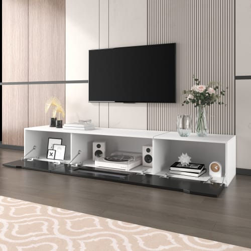 TV Cabinet, High-gloss TV Cabinet, Matching Colours In White And High-gloss Black, With Colour-changing LED Lights.only Front Cabinet Door High-gloss view 8