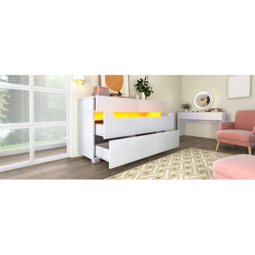 Sideboard Cabinet Dresser With 6 Drawers,Storage With RGB LED App Control, Sideboard With Cut-out Handles, 6-drawers Chest Of Drawers, 71 X 120 X 40 Cm, White view 12