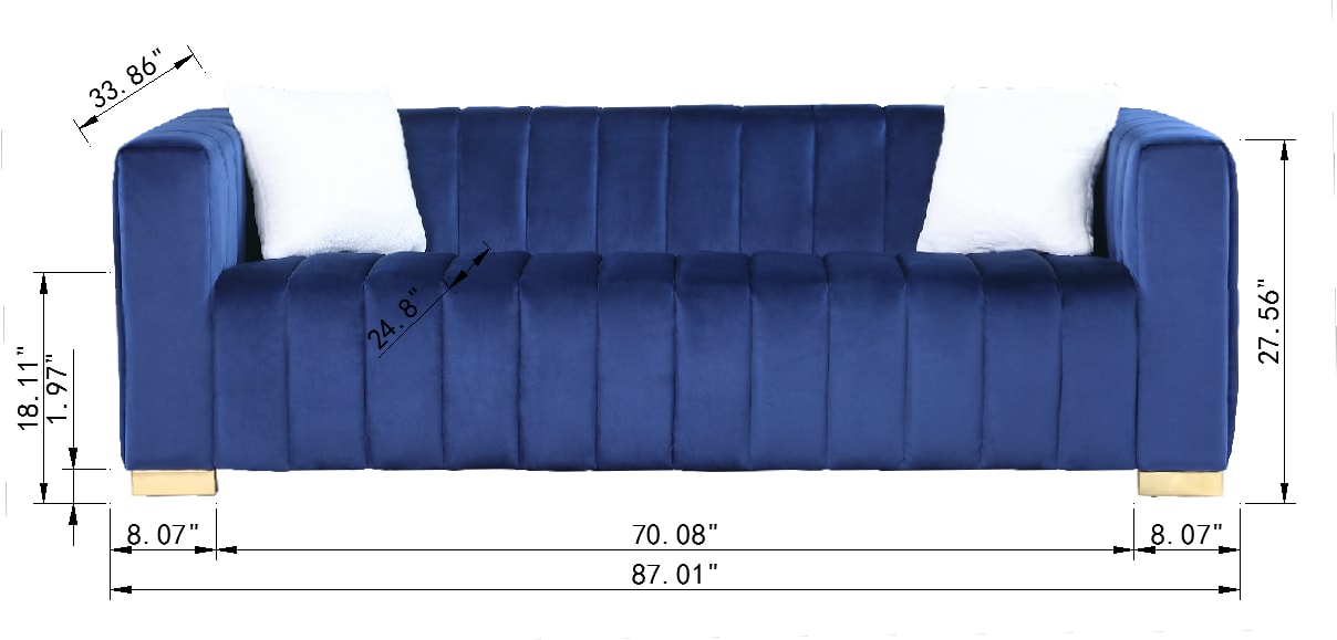 A Modern Channel Sofa Take On A Traditional Chesterfield,Navy Blue Color,3 Seater view 2