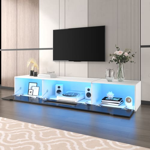 TV Cabinet, High-gloss TV Cabinet, Matching Colours In White And High-gloss Black, With Colour-changing LED Lights.only Front Cabinet Door High-gloss view 2
