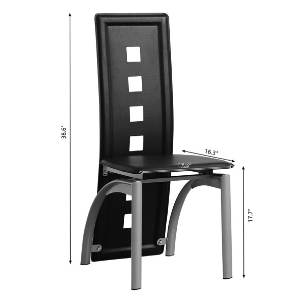 4pcs Long Backrest Square Hollow Decoration PU Leather Dining Chairs view 4
