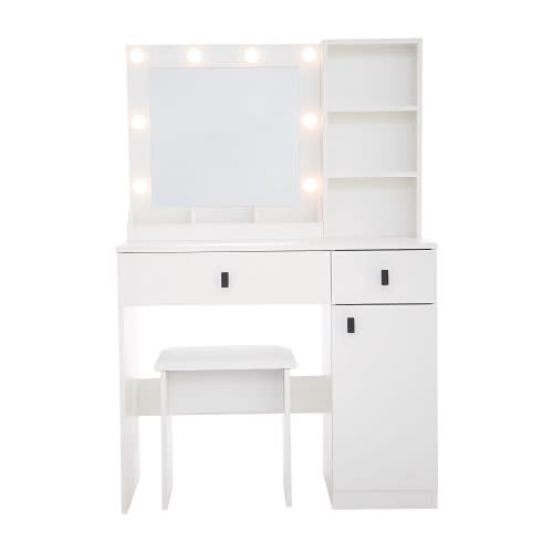 Vanity Desk With Lights, Vanity Set With Mirror, Makeup Vanity Desk With Large Drawers  Three Level Storage Dreeser, VanitysVanities With 3 Lights Brightness Adjustable For Bedroom, White view 2