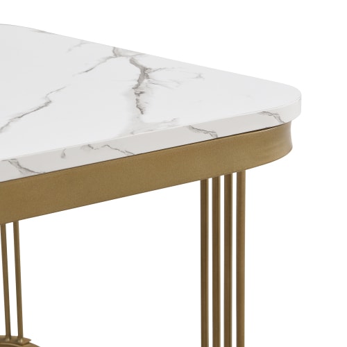 Nestable Coffee Table High Gloss Marble Exterior, Gold Accents, Side Table With Drawer. Set Of Two view 35
