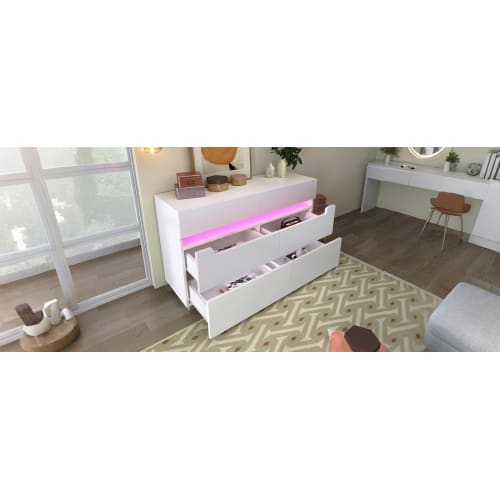 Sideboard Cabinet Dresser With 6 Drawers,Storage With RGB LED App Control, Sideboard With Cut-out Handles, 6-drawers Chest Of Drawers, 71 X 120 X 40 Cm, White view 8