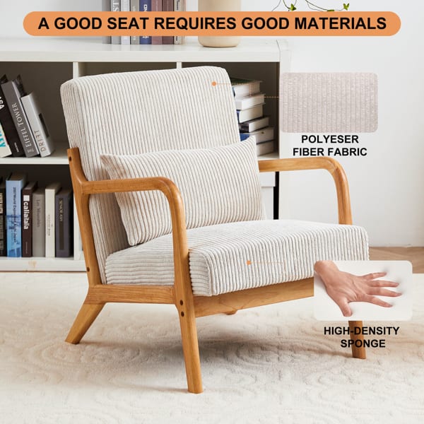 Mid-Century Modern Armchair Upholstered With Pillows And Solid Wood Frame view 10
