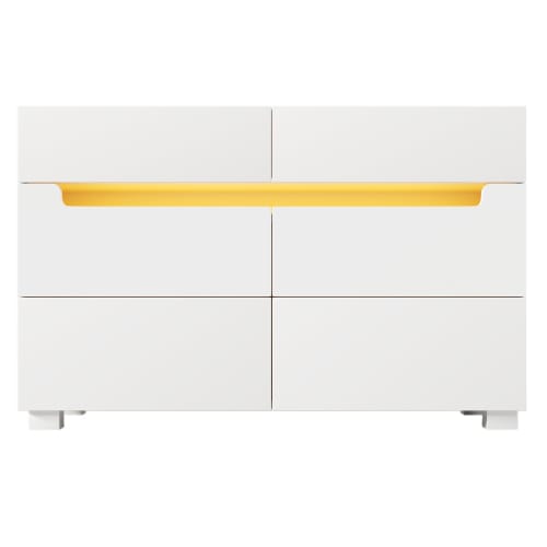 Sideboard Cabinet Dresser With 6 Drawers,Storage With RGB LED App Control, Sideboard With Cut-out Handles, 6-drawers Chest Of Drawers, 71 X 120 X 40 Cm, White view 14