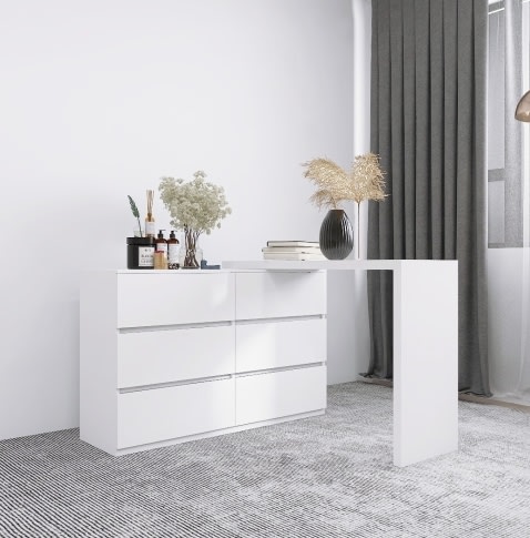 Extended Desktop 6 Drawers Chest Of Drawer Without Handle White Color Vanity view 8