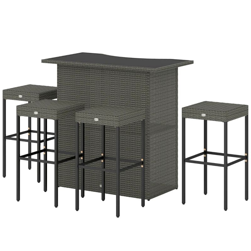 Outsunny 5 Piece Rattan Wicker Bar Set, High Top Outdoor Table And Chairs, Bar Height Patio Set, 2 Shelves & 4 Bar Stools, GrayMultiple Packages view 7