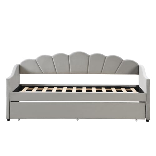 Upholstered Bed, 3FT Single Bed 90x190cm, Bottom With Trundle Bed 90x190cm, Daybed Sofa Bed, Youth Bed, For Adults & Teenagers, Easy Assembly, Velvet, Grey view 17