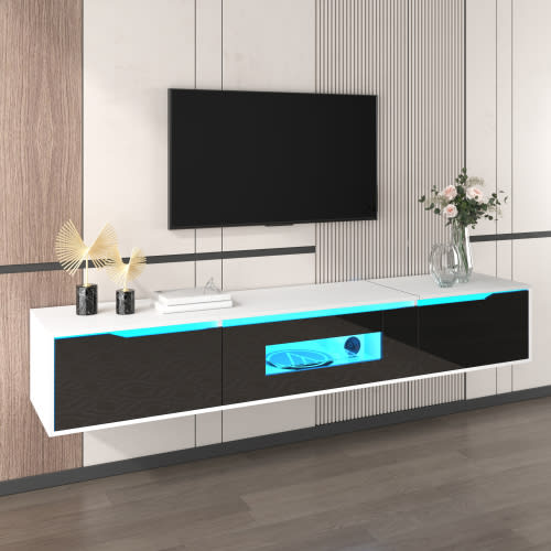 TV Cabinet, High-gloss TV Cabinet, Matching Colours In White And High-gloss Black, With Colour-changing LED Lights.only Front Cabinet Door High-gloss view 11