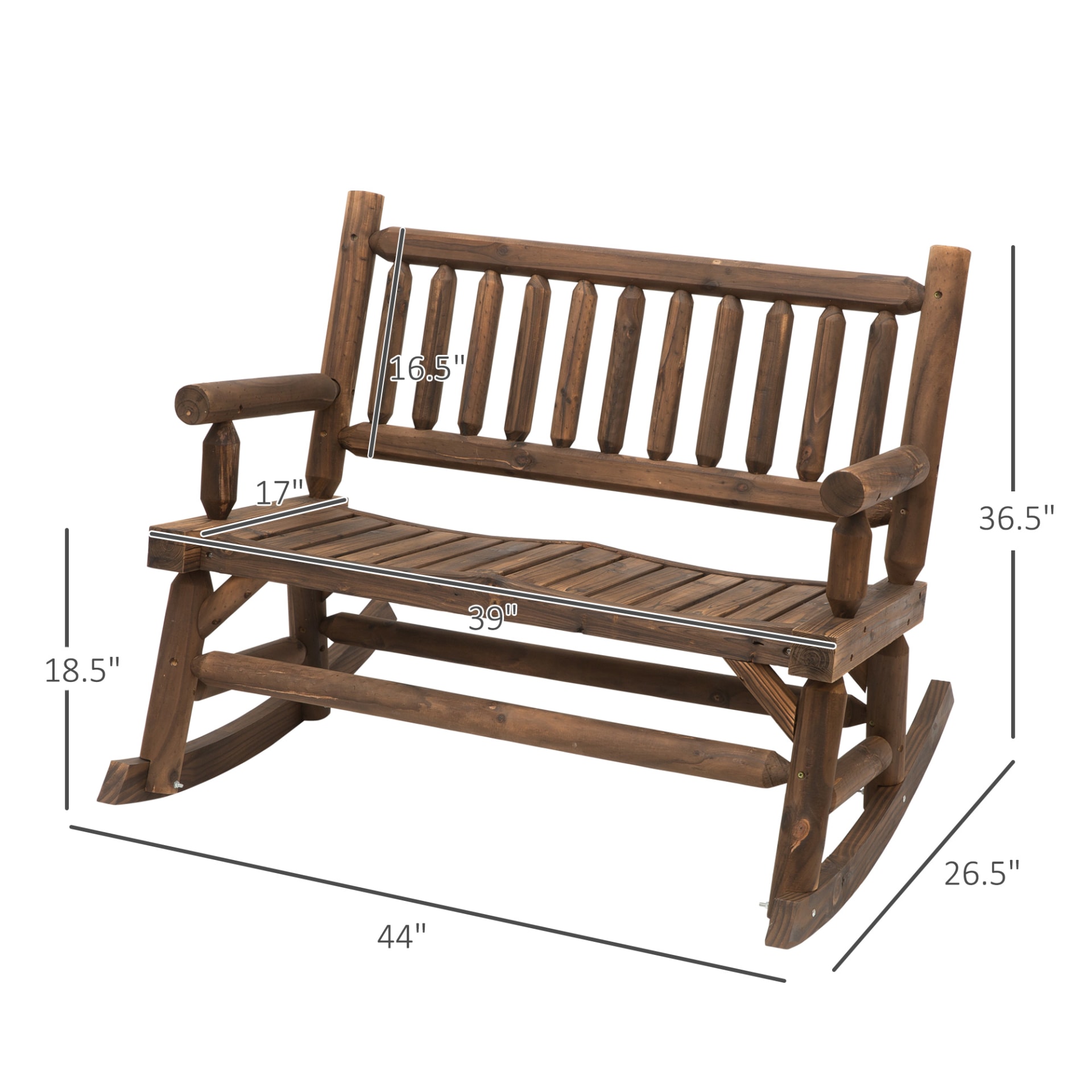Sturdy Rocking Loveseat Wooden Log Design Wide Curved Walnut Seats ForRelaxation view 2