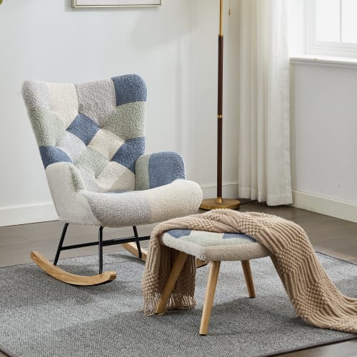 Rocking Chairs For Adults, Tteddy Rocking Chair Relaxing Recliner Chair With Solid Wood Legs High Back Lounge Chairs For Balcony Living Room Bedroom view 12