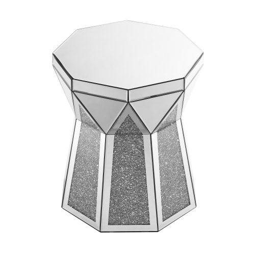 Drum Style Coffee Table With Mirror Crystal Inlay, Polygonal Silver Decorative Table, Modern Design Luxury Modern Furniture, 20 Inch  About 50 Centimeters  Low Coffee Table, Suitable For Living Room view 2