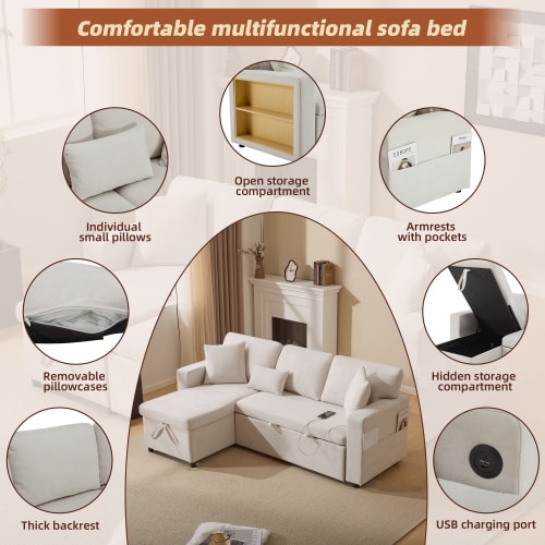Corner Sofa Bed Corner Couch L-Shaped Sofa Bed Extendable, Bed Box And Integrated Shelf, view 23