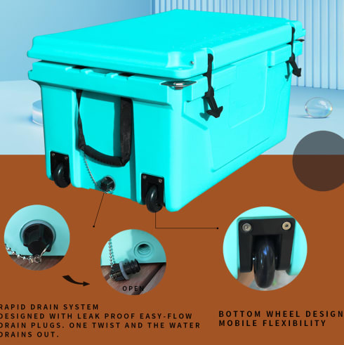 Hot Selling Blue Color 65QT Outdoor Cooler Fish Ice Chest Box Popular Camping Cooler Box view 16