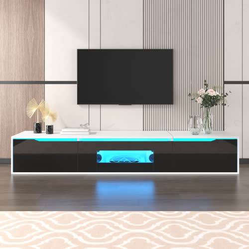 TV Cabinet, High-gloss TV Cabinet, Matching Colours In White And High-gloss Black, With Colour-changing LED Lights.only Front Cabinet Door High-gloss view 3