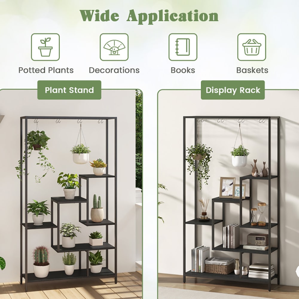 6-Tier Tall Plant Stand 71 Inch Metal Indoor Plant Shelf With 10 Hanging Hooks view 3