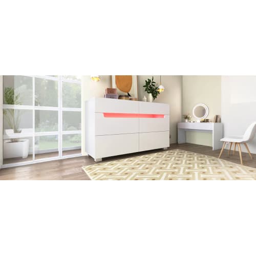 Sideboard Cabinet Dresser With 6 Drawers,Storage With RGB LED App Control, Sideboard With Cut-out Handles, 6-drawers Chest Of Drawers, 71 X 120 X 40 Cm, White view 18