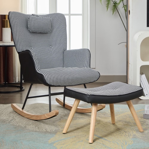 Rocking Chairs For Adults, Tteddy Rocking Chair Relaxing Recliner Chair With Solid Wood Legs High Back Lounge Chairs For Balcony Living Room Bedroom view 31