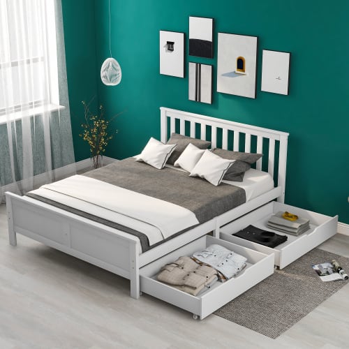 Wooden Solid White Pine Storage Bed With Drawers Bed Furniture Frame For Adults, Kids, Teenagers 4ft6 Double White 190x135cm view 8