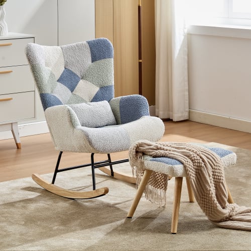 Rocking Chairs For Adults, Tteddy Rocking Chair Relaxing Recliner Chair With Solid Wood Legs High Back Lounge Chairs For Balcony Living Room Bedroom view 33