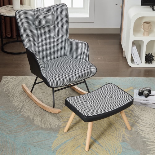 Rocking Chairs For Adults, Tteddy Rocking Chair Relaxing Recliner Chair With Solid Wood Legs High Back Lounge Chairs For Balcony Living Room Bedroom view 38