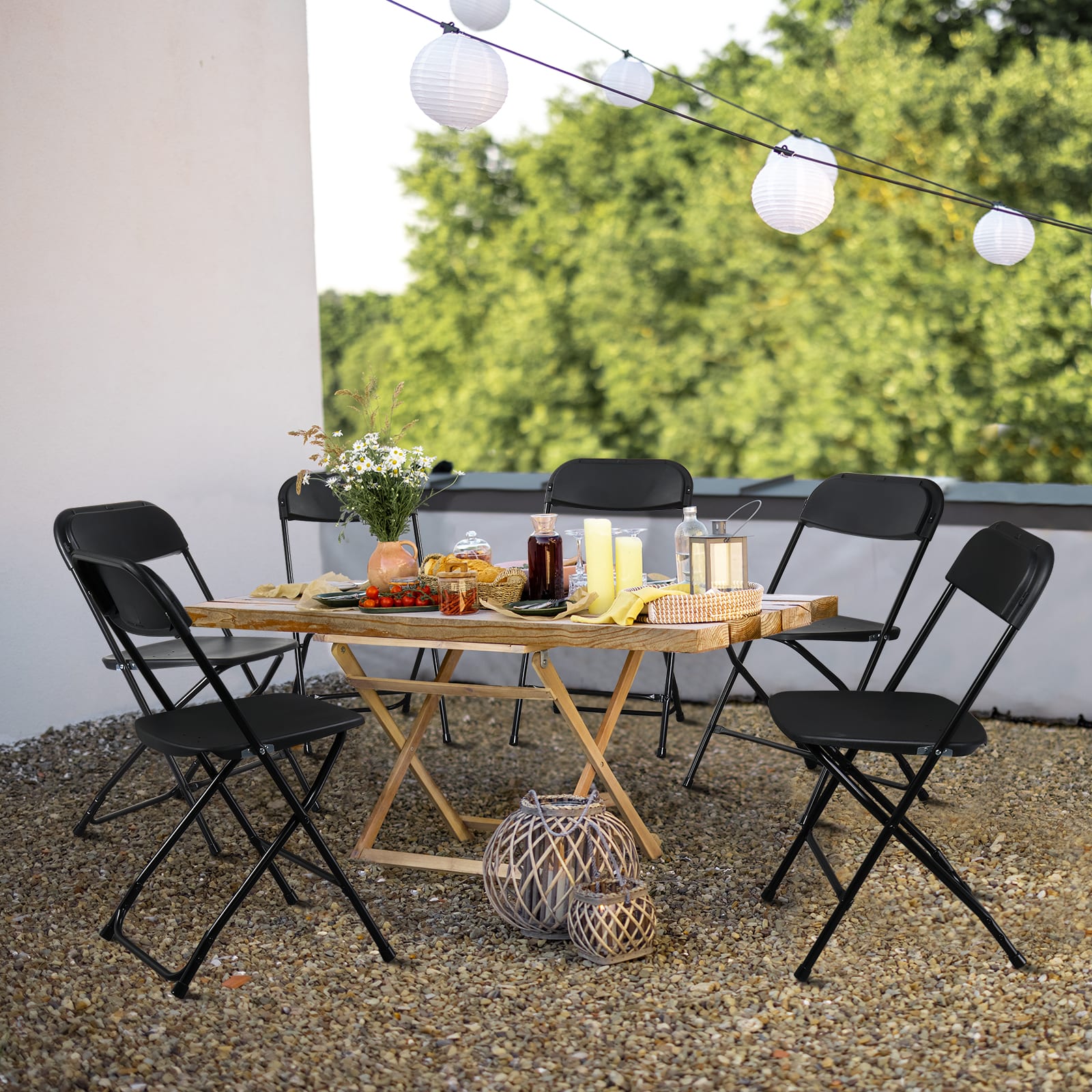 10pcs Injection Molded Classic Black XN Courtyard Plastic Folding Chair view 12
