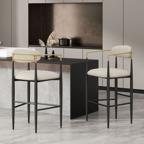 Barstools Set Of 2, Counter Height Upholstered Bar Stools With Back For Kitchen Island, Beige Faux PU Leather Seating Black Iron Legs 260LBS Weight Capacity view 6