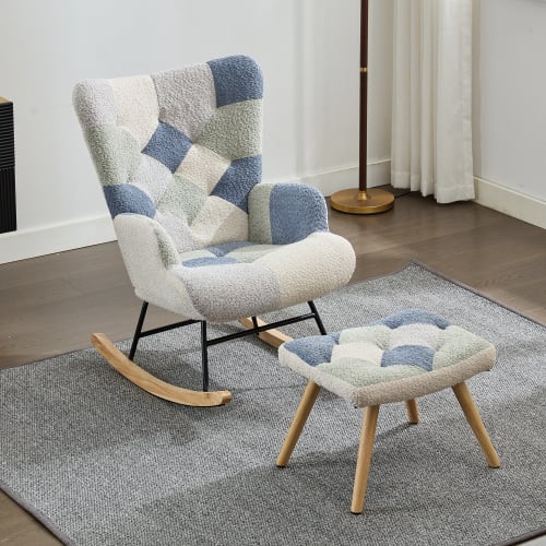 Rocking Chairs For Adults, Tteddy Rocking Chair Relaxing Recliner Chair With Solid Wood Legs High Back Lounge Chairs For Balcony Living Room Bedroom view 40