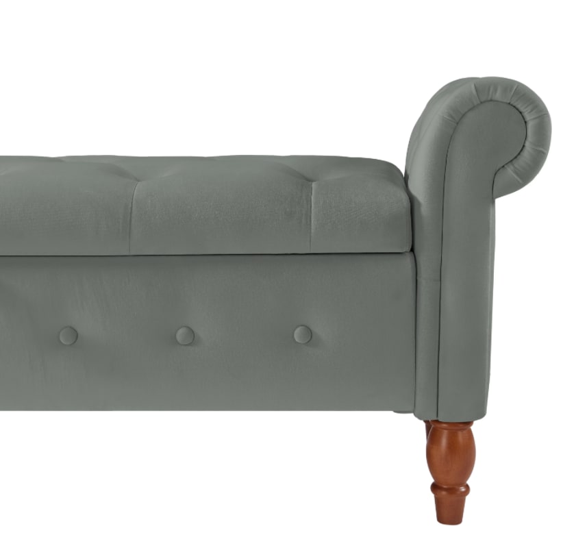 Velvet Multifunctional Storage Rectangular Sofa Stool - Grey view 4