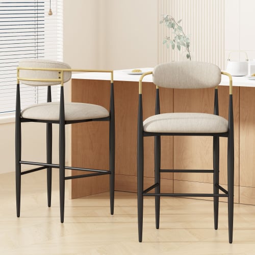 Barstools Set Of 2, Counter Height Upholstered Bar Stools With Back For Kitchen Island, Beige Faux PU Leather Seating Black Iron Legs 260LBS Weight Capacity view 10