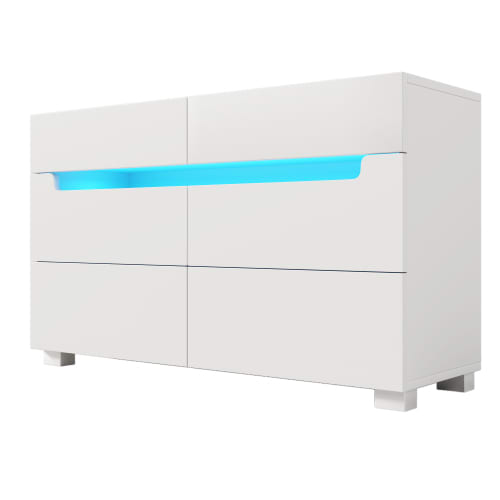 Sideboard Cabinet Dresser With 6 Drawers,Storage With RGB LED App Control, Sideboard With Cut-out Handles, 6-drawers Chest Of Drawers, 71 X 120 X 40 Cm, White view 7
