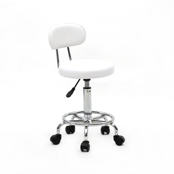 Round Shape Adjustable Salon Stool With Back And Line White view 14