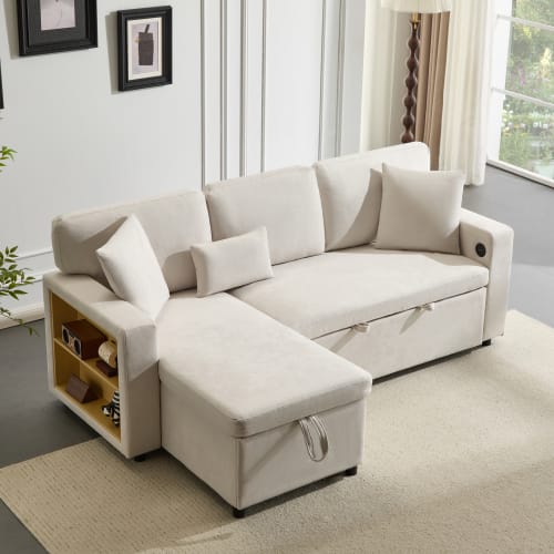 Corner Sofa Bed Corner Couch L-Shaped Sofa Bed Extendable, Bed Box And Integrated Shelf, view 27
