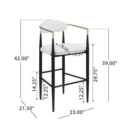 Barstools Set Of 2, Counter Height Upholstered Bar Stools With Back For Kitchen Island, Beige Faux PU Leather Seating Black Iron Legs 260LBS Weight Capacity view 14
