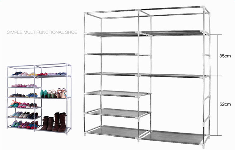 Double Row 9-grid Non-woven Shoe Cabinet Boots In Coffee Color view 8