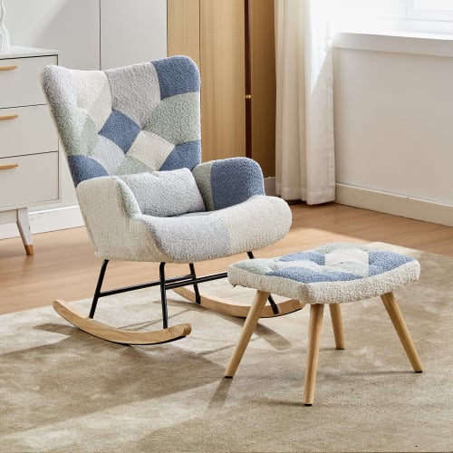 Rocking Chairs For Adults, Tteddy Rocking Chair Relaxing Recliner Chair With Solid Wood Legs High Back Lounge Chairs For Balcony Living Room Bedroom view 30