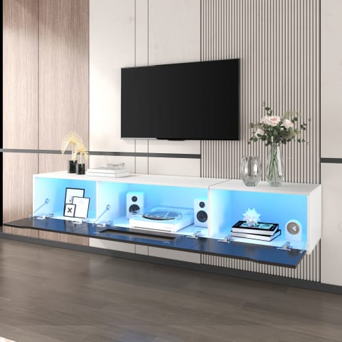 TV Cabinet, High-gloss TV Cabinet, Matching Colours In White And High-gloss Black, With Colour-changing LED Lights.only Front Cabinet Door High-gloss view 16