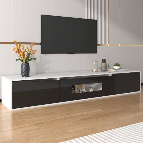 TV Cabinet, High-gloss TV Cabinet, Matching Colours In White And High-gloss Black, With Colour-changing LED Lights.only Front Cabinet Door High-gloss view 25