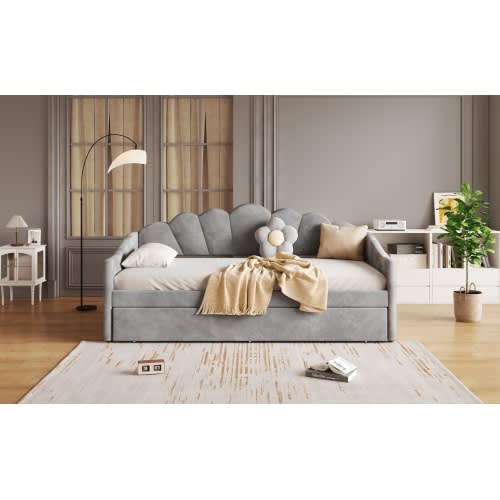 Upholstered Bed, 3FT Single Bed 90x190cm, Bottom With Trundle Bed 90x190cm, Daybed Sofa Bed, Youth Bed, For Adults & Teenagers, Easy Assembly, Velvet, Grey view 22